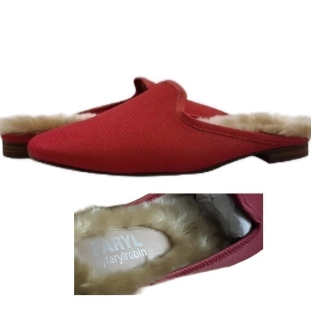 Faryl Farylrobin Red Flats Fur look Comfortable Cushion Shoes Women’s 7.5